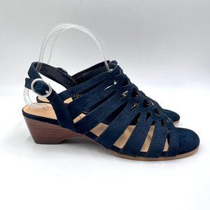 7W 7 WIDE‎ Bella Vita Womens Taresa Navy Blue Suede Cage Gladiator Sandals Shoes